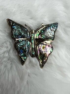 Vintage Silver Tone Abalone Butterfly Brooch